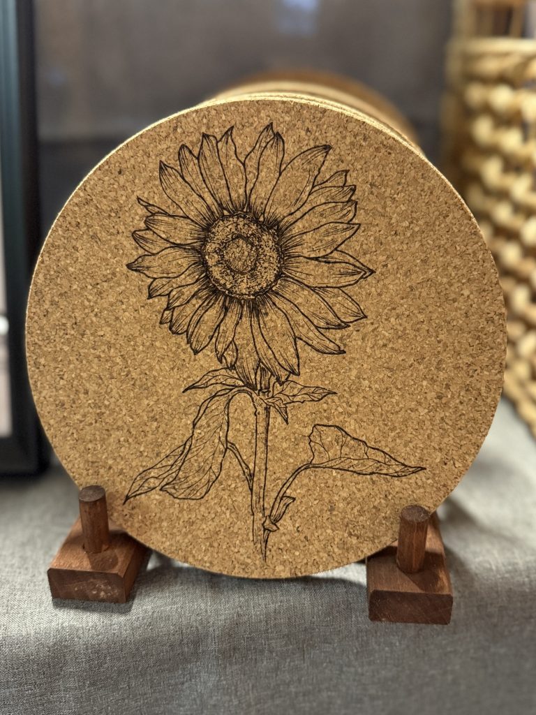 individueller Kunst-Shop und Geschenkideen in Köln: Topfuntersetzer Beispiel Sonnenblume